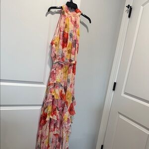 Alex Marie Asymmetrical Floral Dress - Pink, Orange, Yellow
